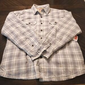 Wrangler Mens Insulated Flannel Button Plaid Quilted Shirt Shacket Warm Size: L